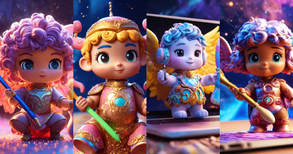 Lexica 3d effect of cute clay archangel Chamuel holding a paintbrush