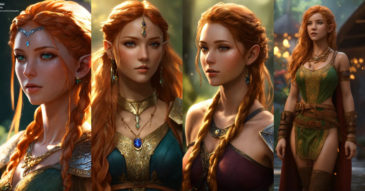 Lexica - Elf tribal girl, reddish blonde hair, shapely, full body ...