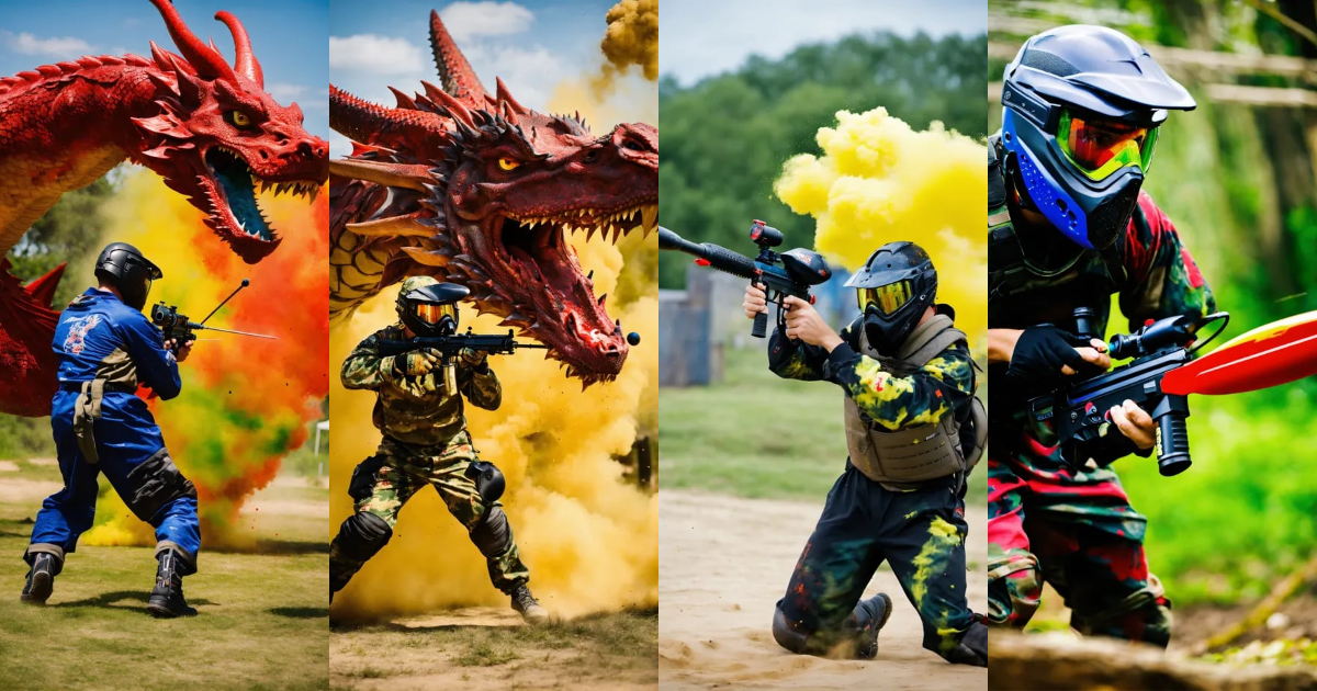Lexica - Paintball player fighting a dragon