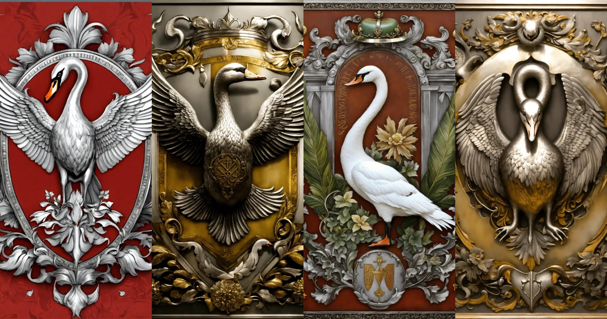 Lexica - Heraldry coat of arms for a swan, art neavou, silver swan