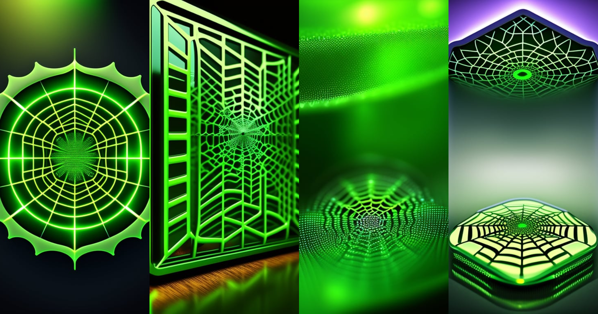 Lexica - Green matrix code that looks like a spider web