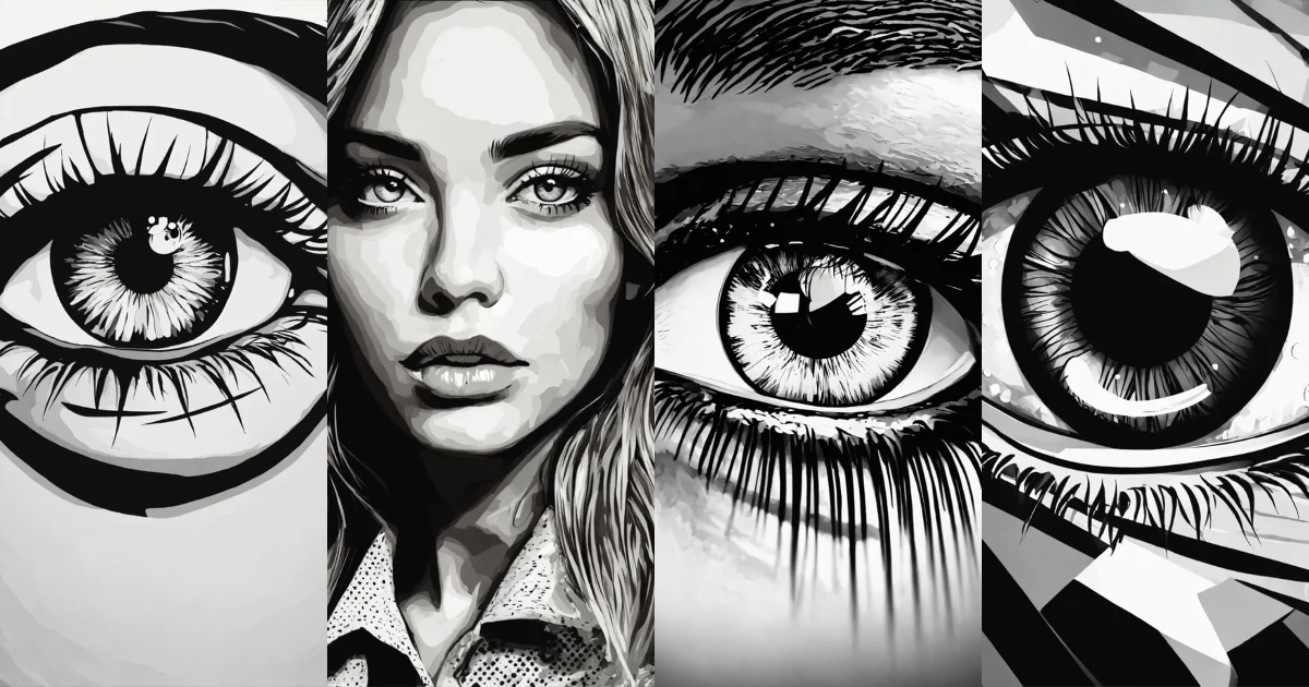 Lexica BLACK AND WHITE EYE POP ART STYLE