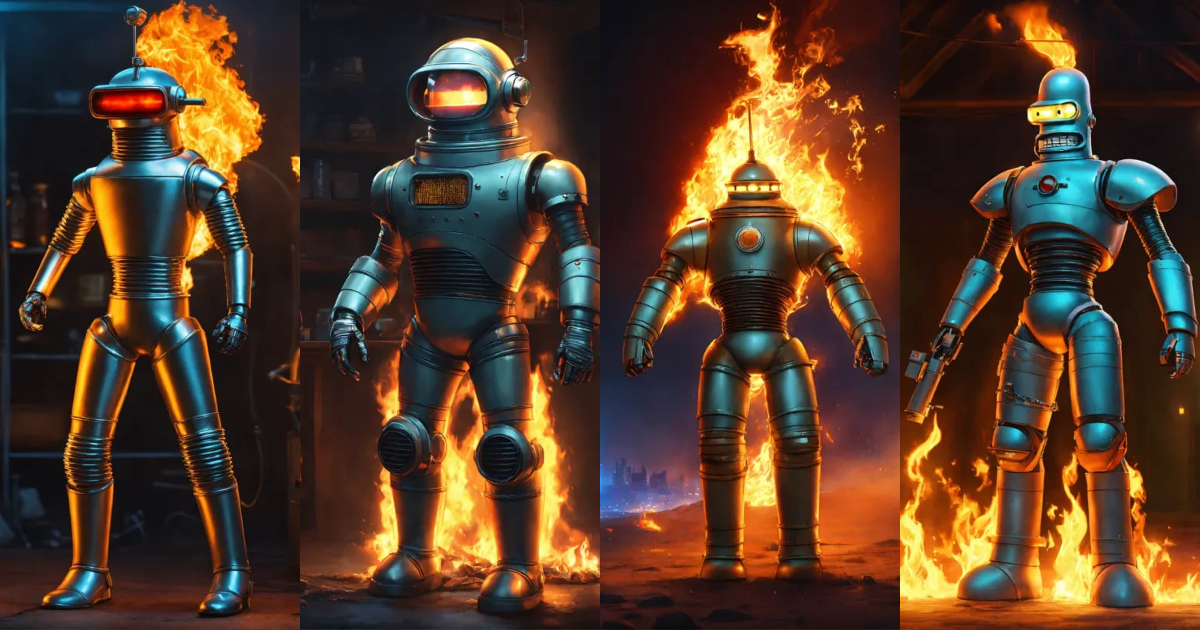Lexica - Full body, bender, futurama, illuminated by fire, dark ...