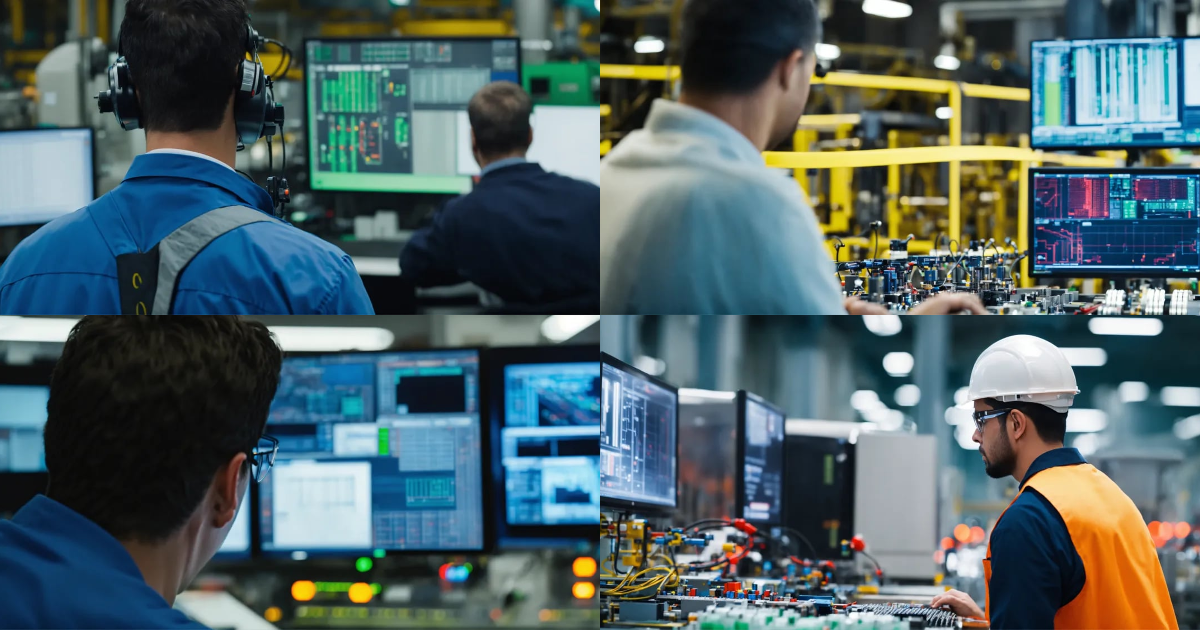 Lexica - Back view of an Engineer, blurred digital manufacturing ...