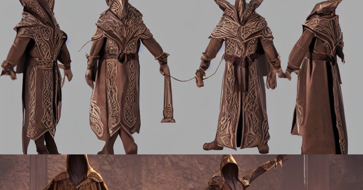 Lexica - T-pose of wizard, magic belt, elaborate robes, hood, character ...