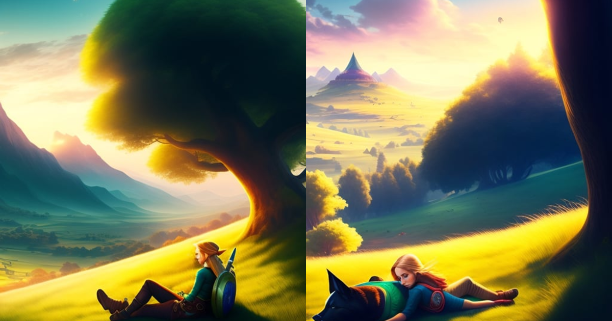 Lexica - Link and Zelda sleeping on grassland during the afternoon ...