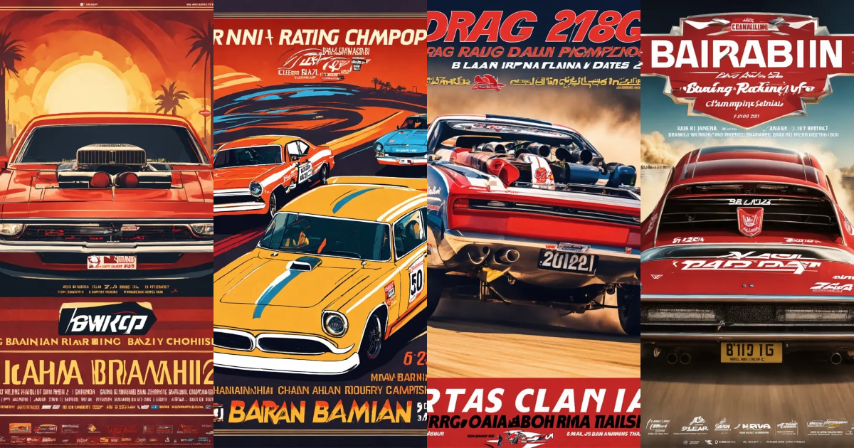 Lexica - Clean modern Bahrain Drag Racing Championship poster with six ...