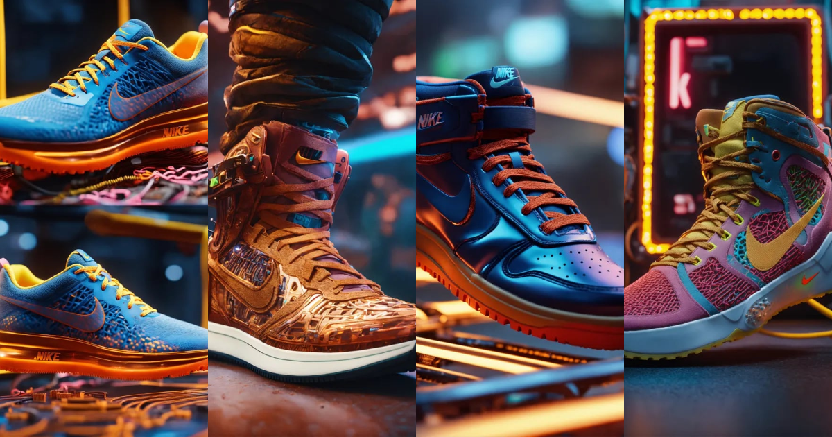 Lexica Nike sneakers made out gears, wires, mechanical, electronics