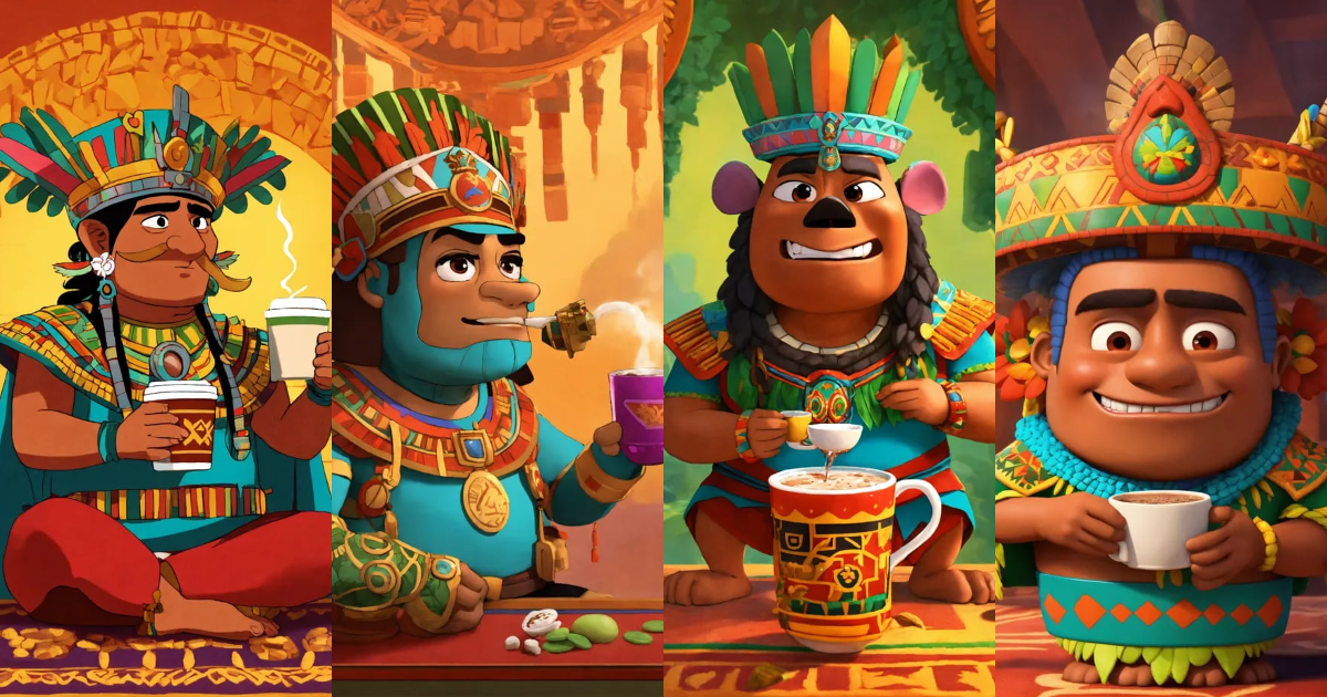 Lexica - Pixar animation of moctezuma, aztec emperor drinking hot ...