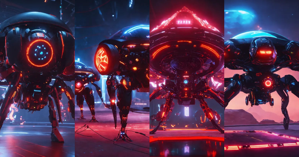 Lexica - 5 flying black patrol bots with robotic tentacles, luxury ...