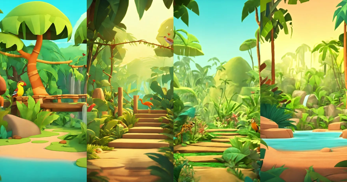 Lexica - 3d animation style cartoon jungle background