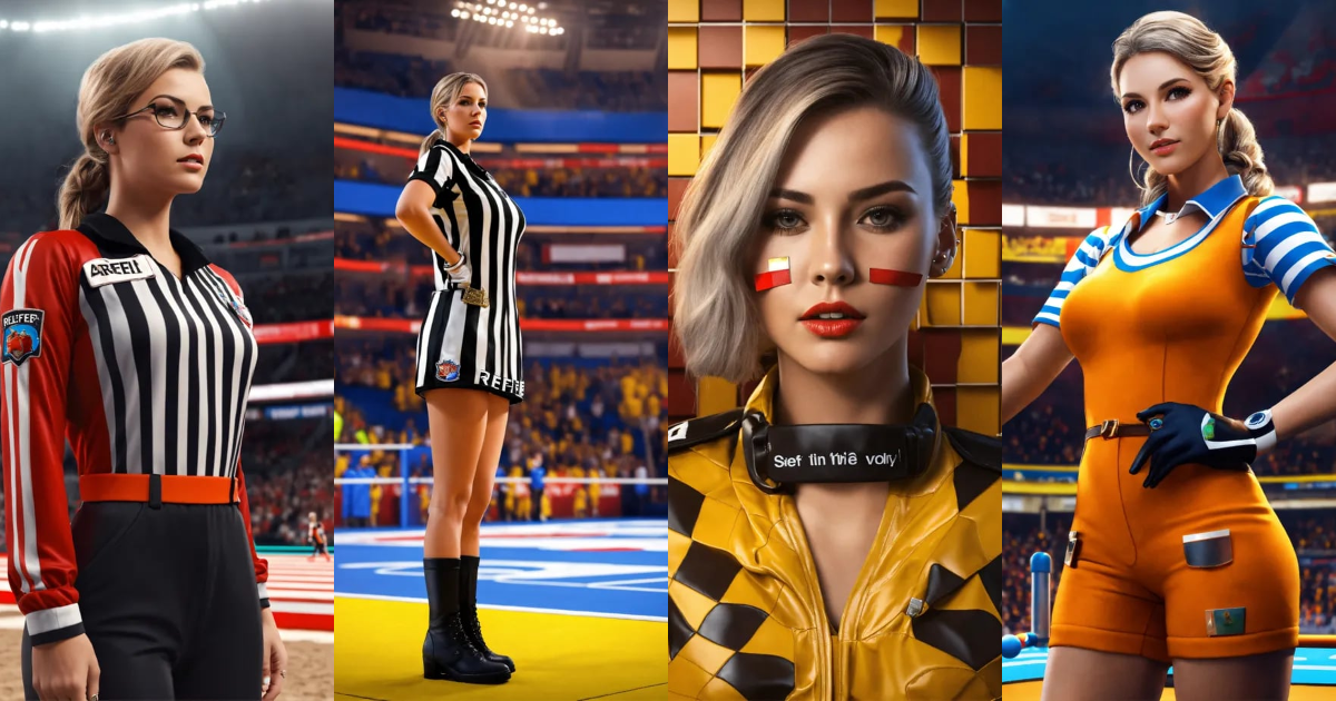 Lexica - The referee lady in the arena look at me 3D art