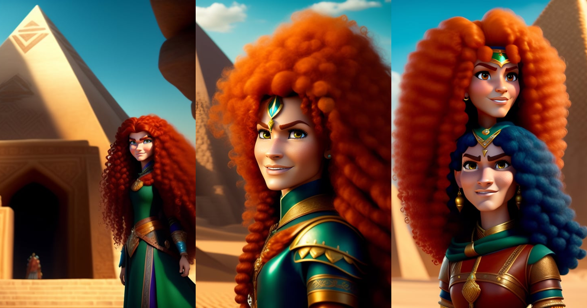 Lexica - Merida from movie (brave) at pyramids, pixar style