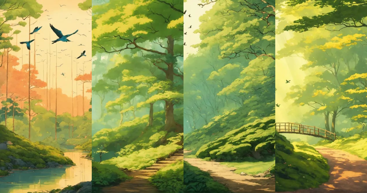 Lexica - A tranquil forest landscape with gentle rays of sunlight ...