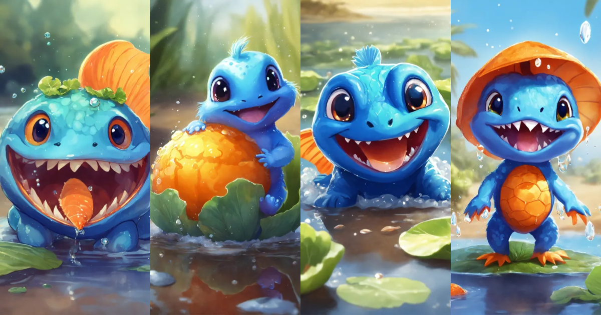 Lexica - Adorable little blue creature, big head, white tummy, round ...