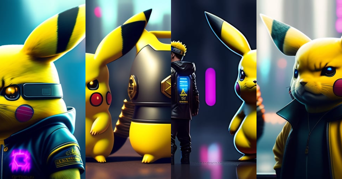 prompthunt: A cyberpunk Pikachu. Highly detailed, 8k wallpaper