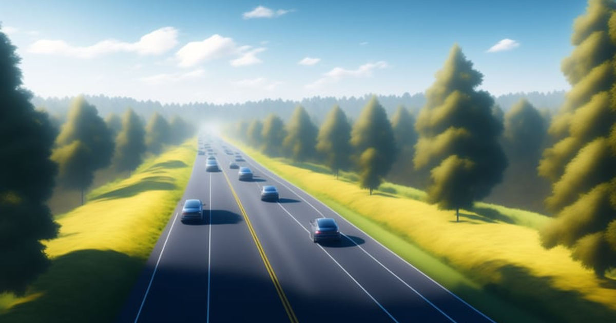 Lexica - Tesla cars on a freeway, lots of trees, blue skies hyper ...