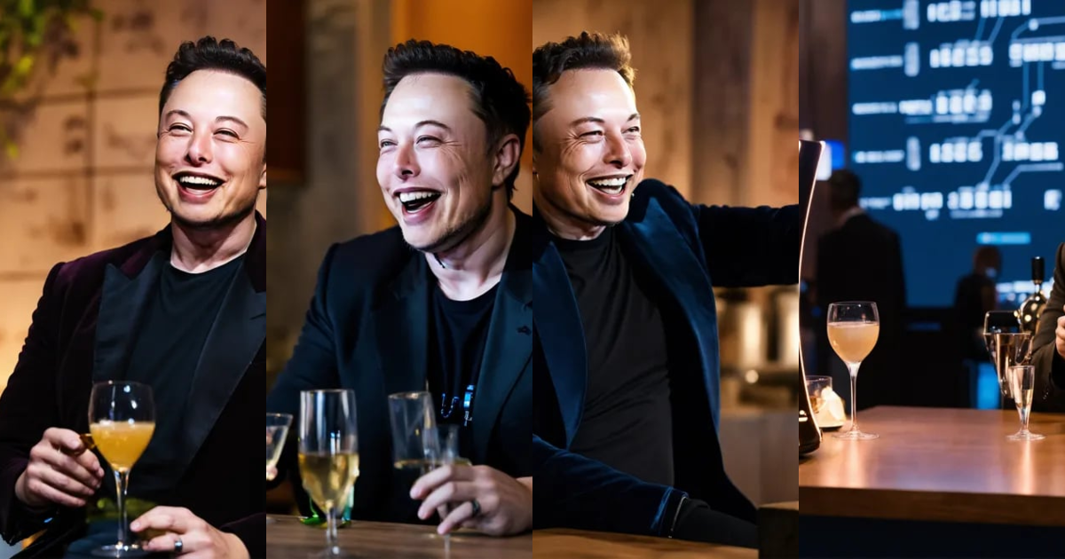 Lexica - Elon musk laughing while making a toast with an AI robot