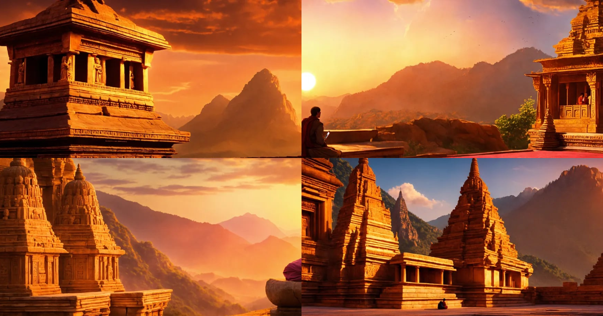 Lexica - The sun sets behind the towering mountains, casting a warm ...
