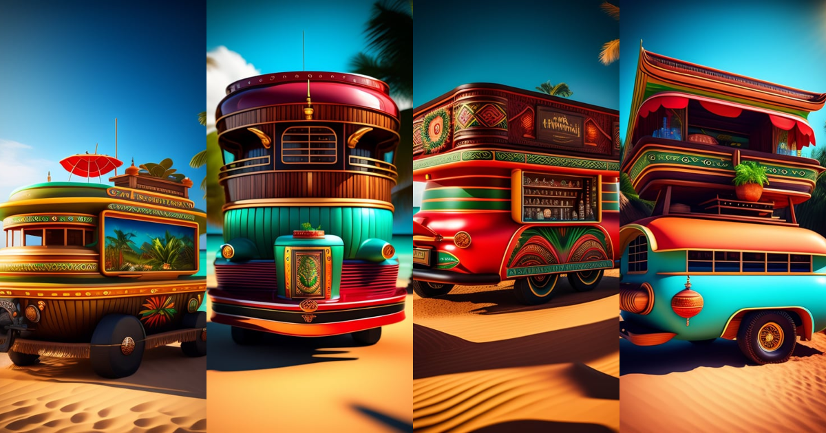Lexica - Tiki truck, Cocktails,rum,3D, octante render,paradise