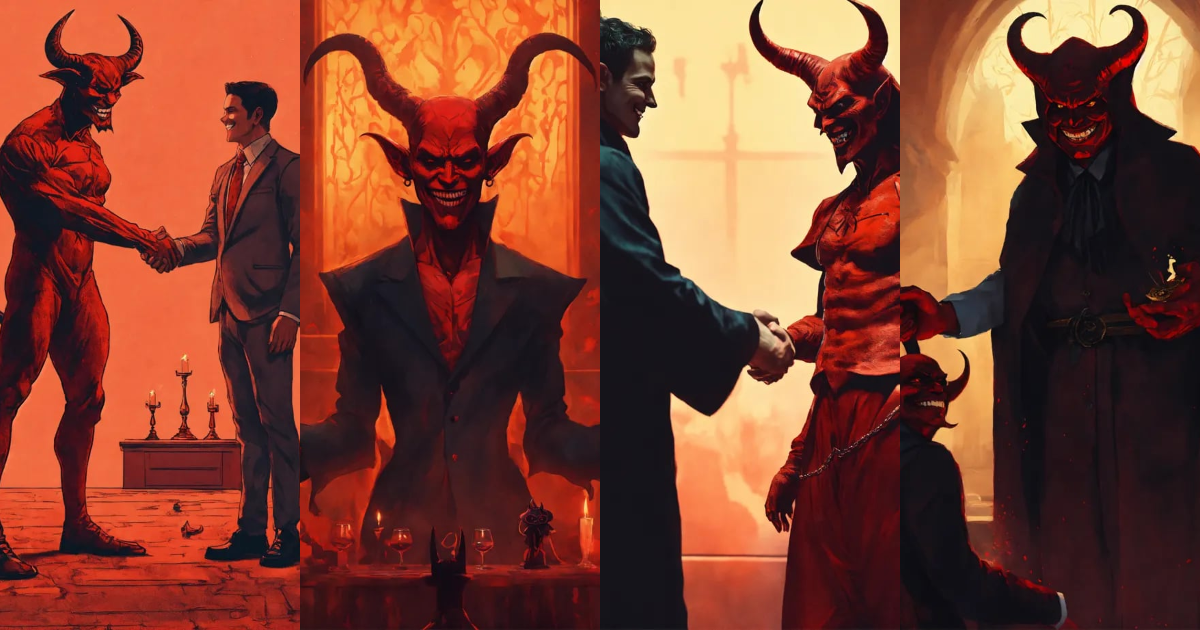 Lexica - A person shaking hands with the devil, evil grin