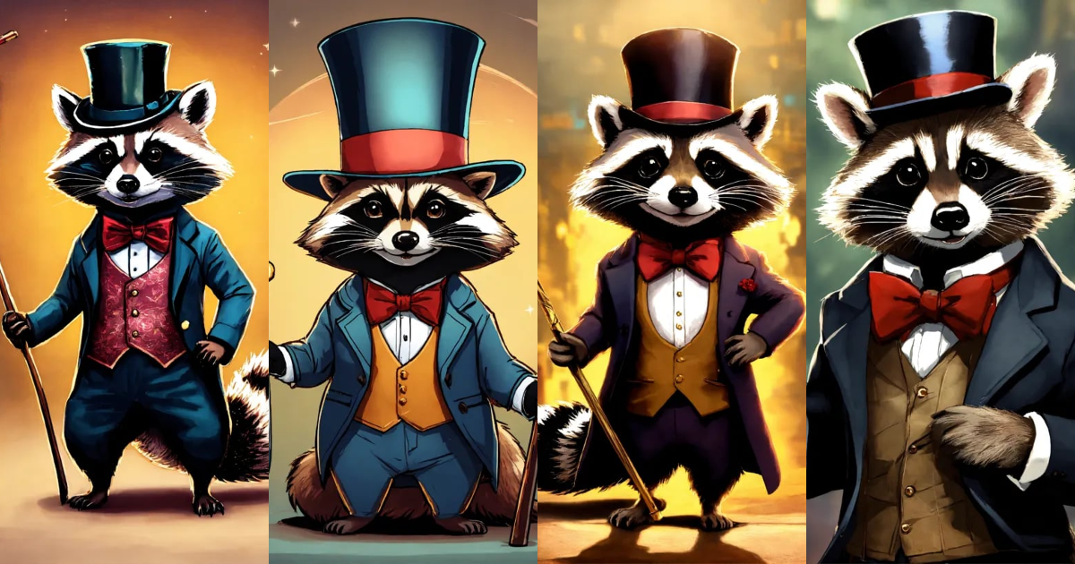Lexica - A raccoon wearing formal clothes, wearing a tophat and holding ...