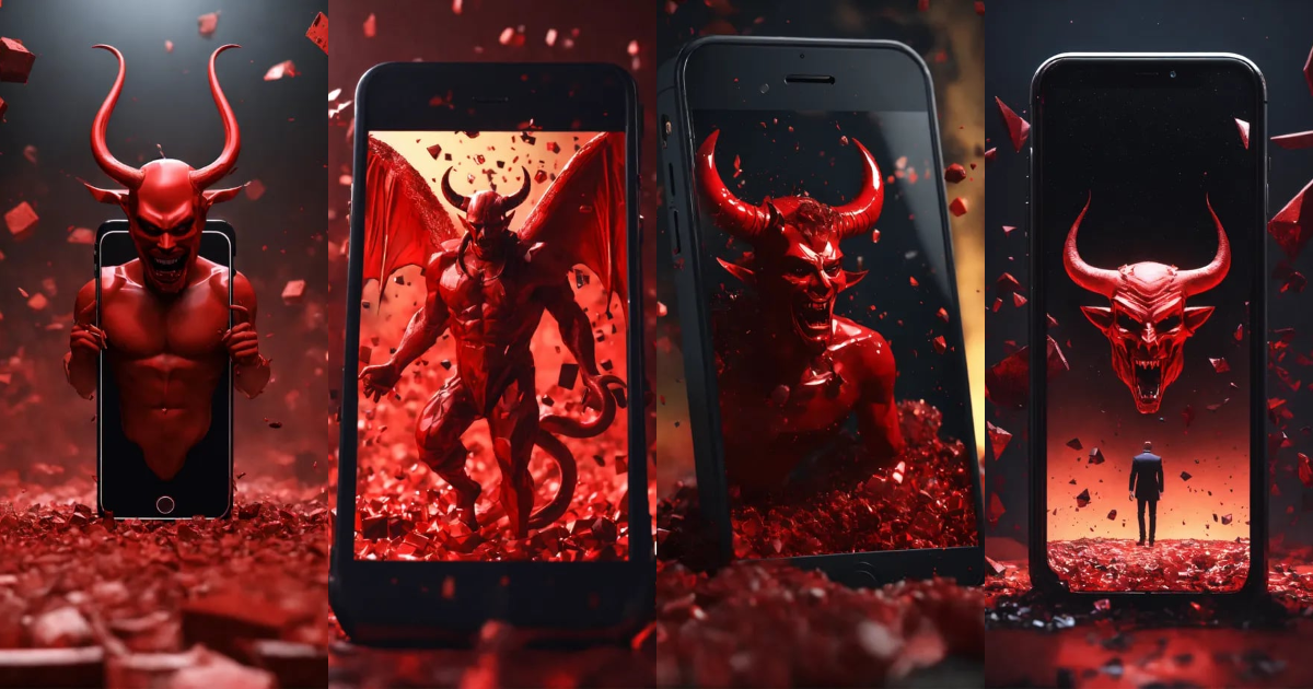 Lexica - The devil as an iphone falling endless into the void 3d style