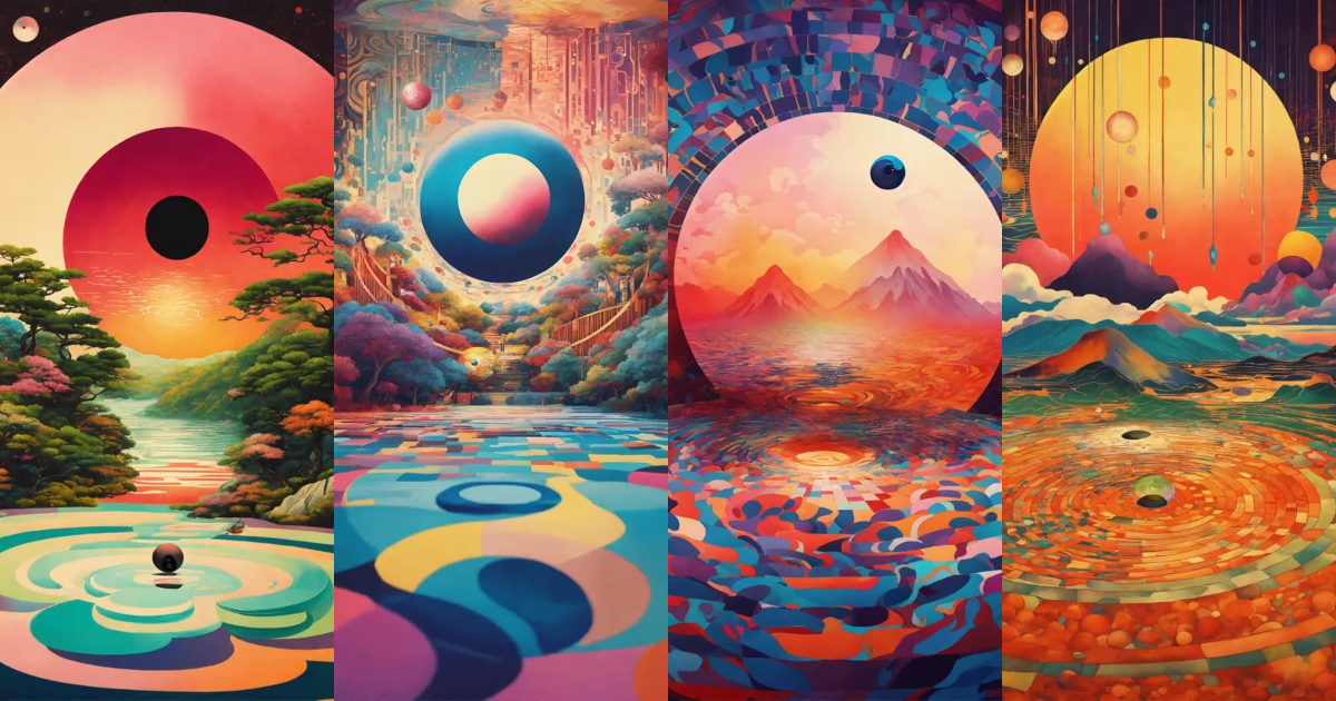 Lexica - Japanese vintage poster ,psychedelic ying yang dripping ...