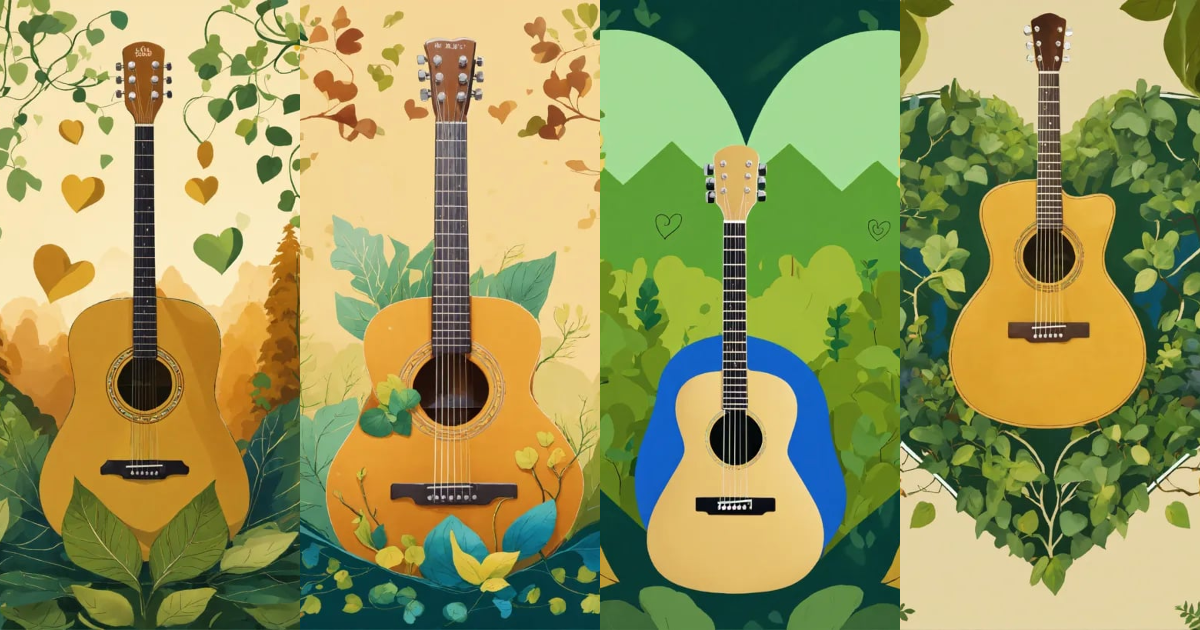 Lexica - A heart shaped guitar meditating a forest being zen with green ...