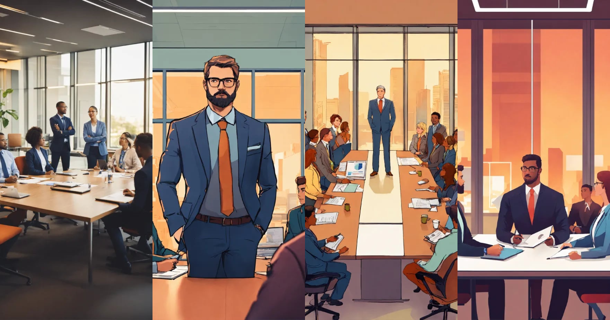 Lexica - “Generate an image of a wise and composed leader standing in a ...