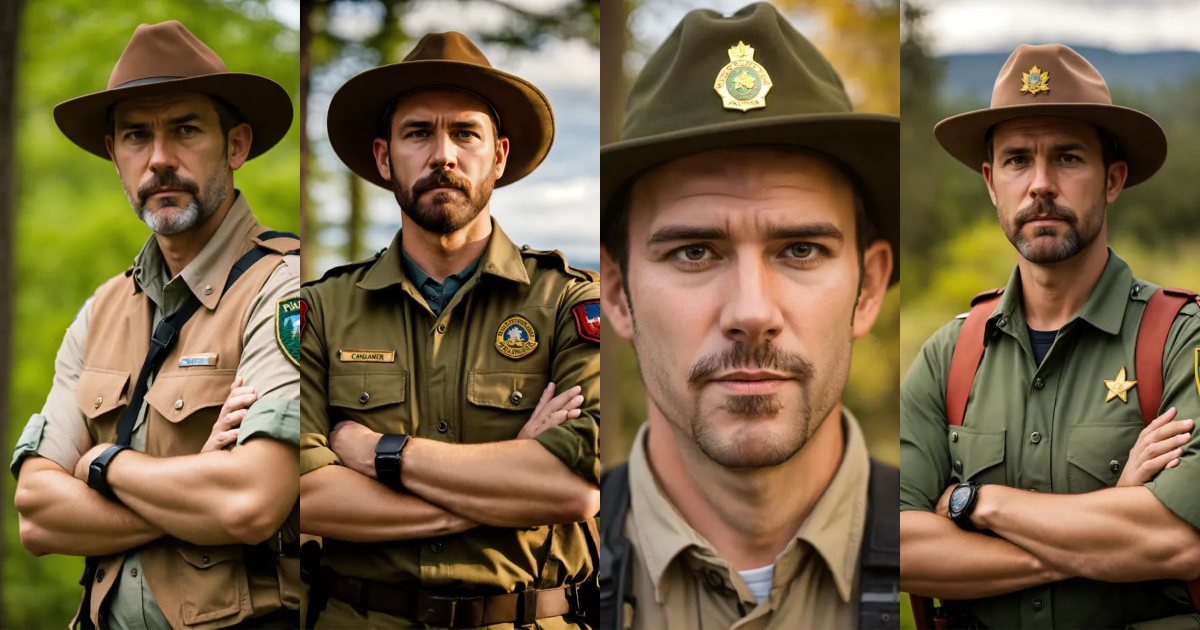 Lexica - Scared Canadian park ranger man, FRONT VIEW, casual clothes ...