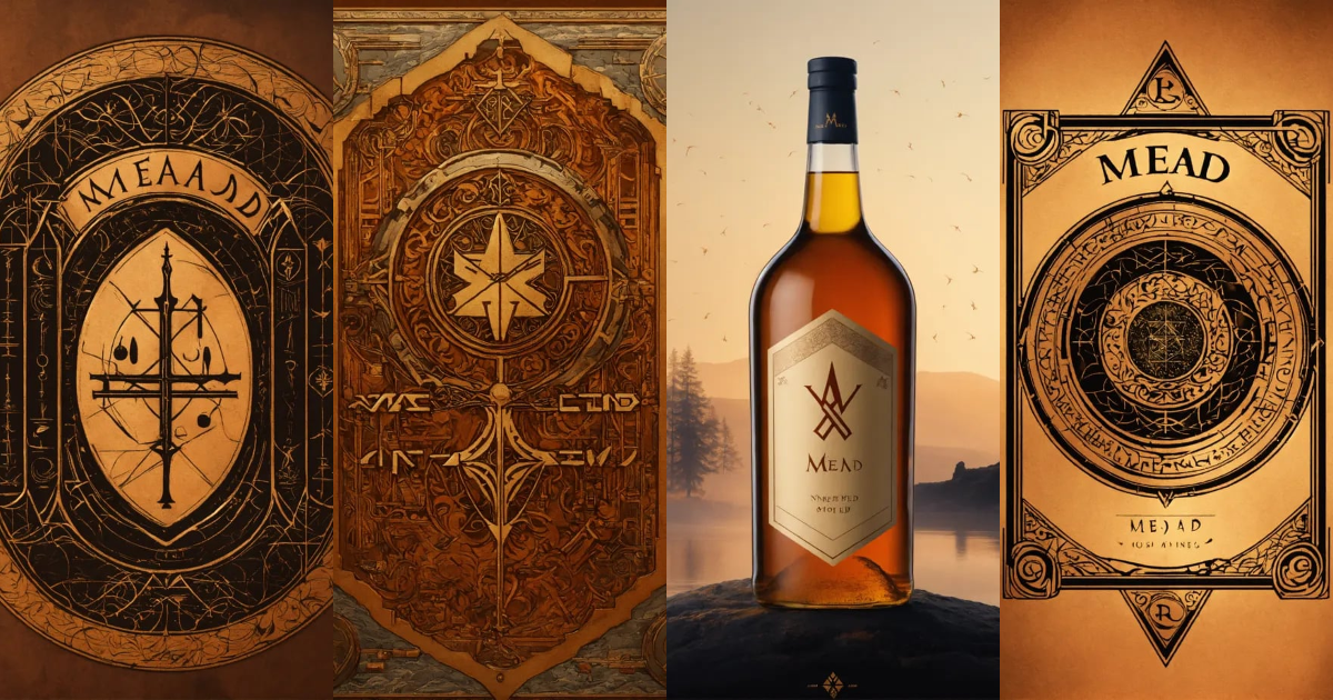 Lexica - Mead, simplistic, logo, Nordic runes in the back ground