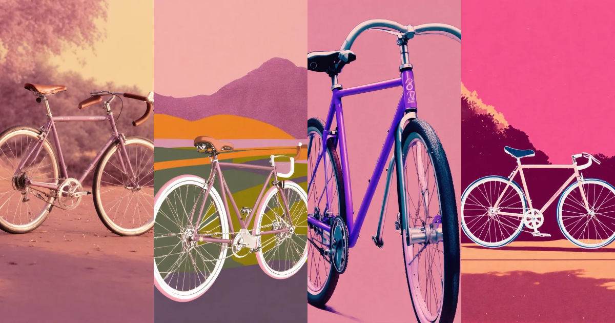 Lexica - 1970s Single speed racer bicycle muted mauve hues low angle 45 ...