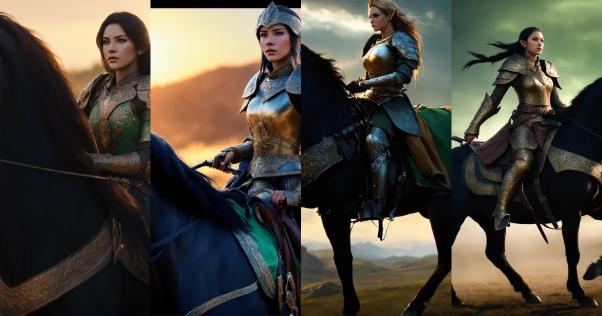 Lexica - Tamerlane female elf armored warrior in medieval style, riding ...