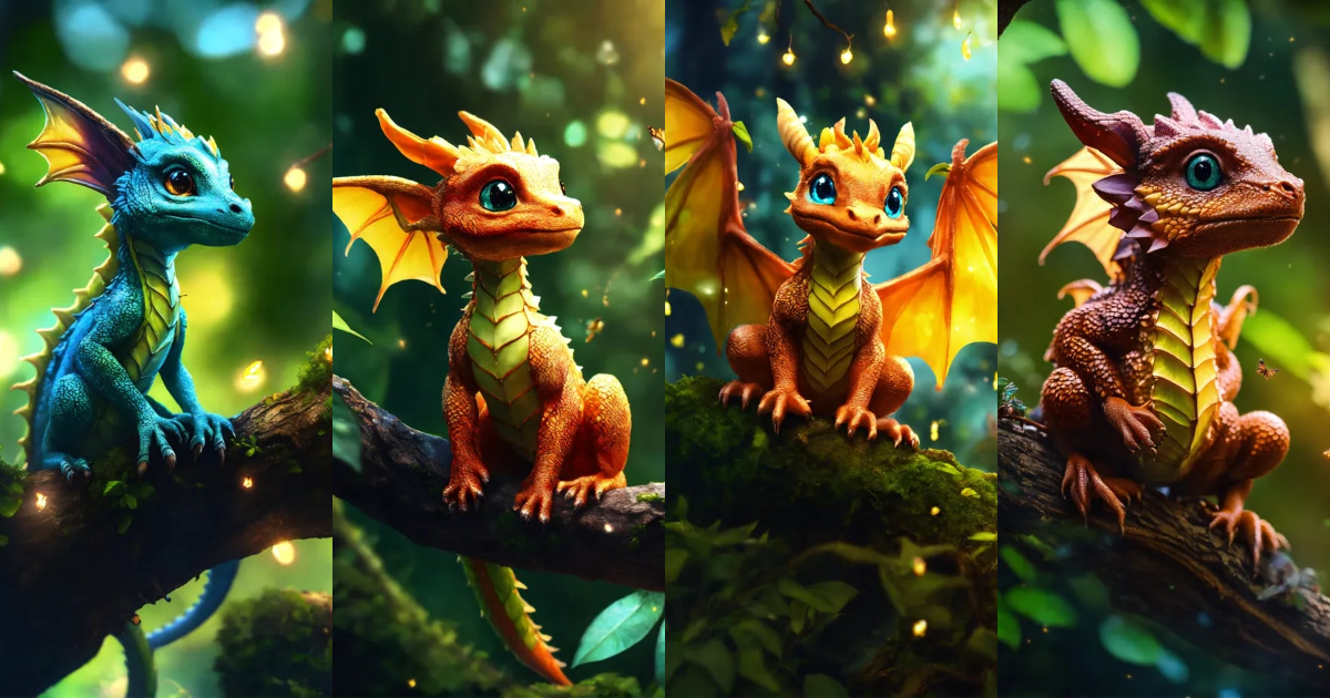 Lexica - A beautiful baby dragon sitting on a limb in a tree in a ...