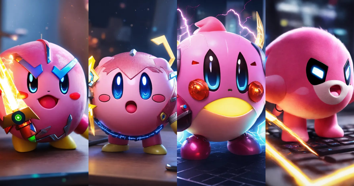 Lexica - A real photo of Cute Cyber Kirby lightning angry
