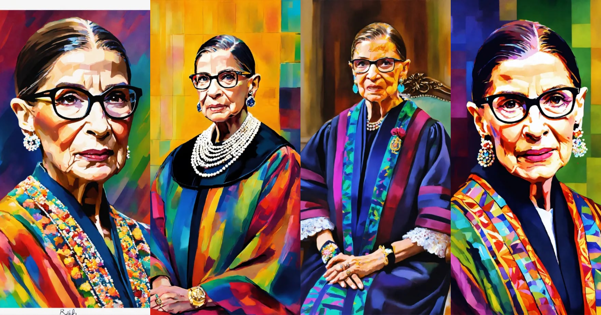 Lexica - Ruth Bader Ginsburg in judge attire, impressionist, colorful