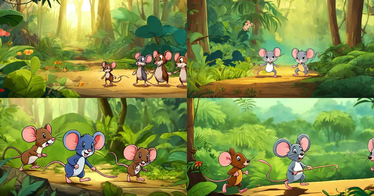 Lexica - Cartoon group of mouse walking in jungle