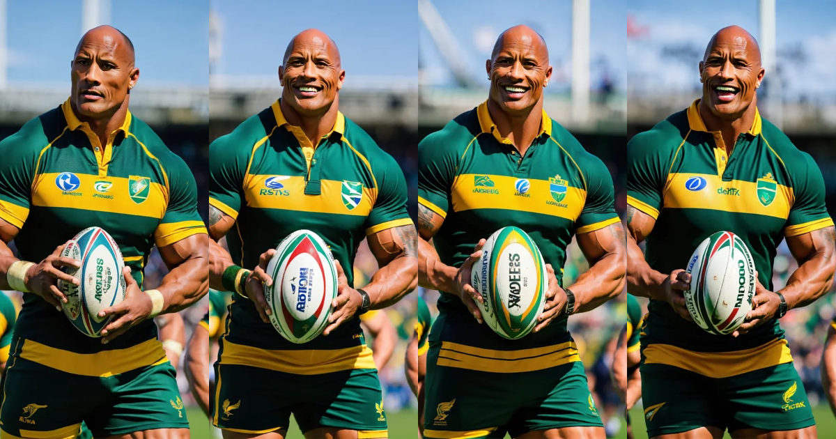 Lexica - Dwayne Johnson playing rugby for the South Africa Springboks.