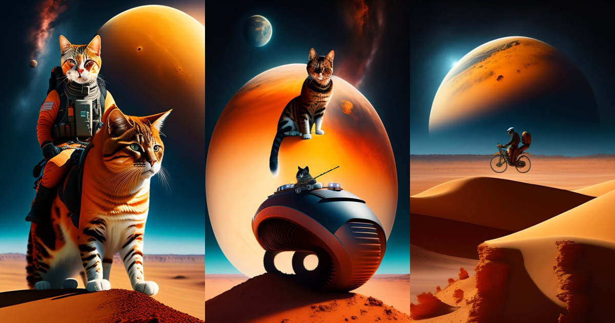 Lexica - A man riding a cat on mars