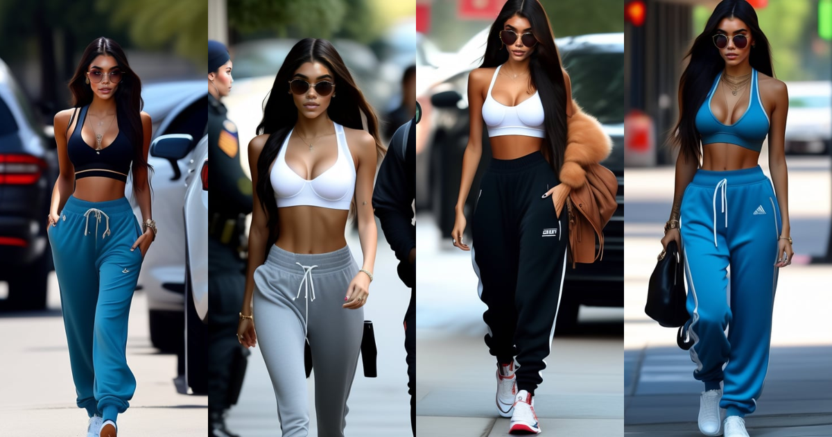 Lexica - Madison Beer in sweatpants and bra showing her back