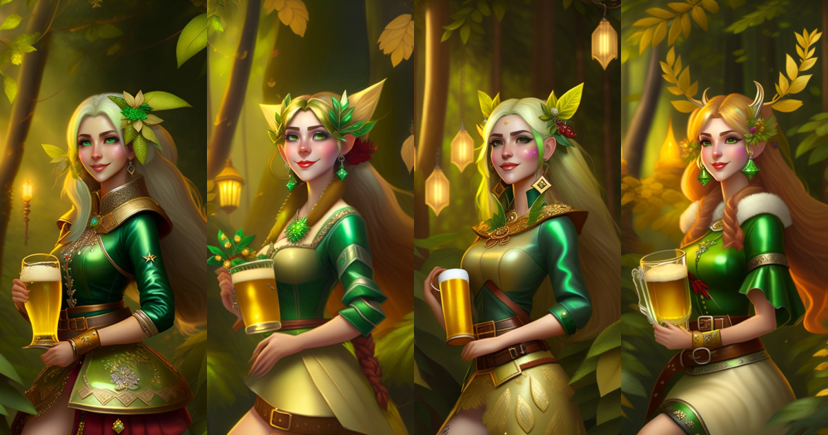 Lexica - The drunken elf wears bright green hair, bouffant and tangled ...