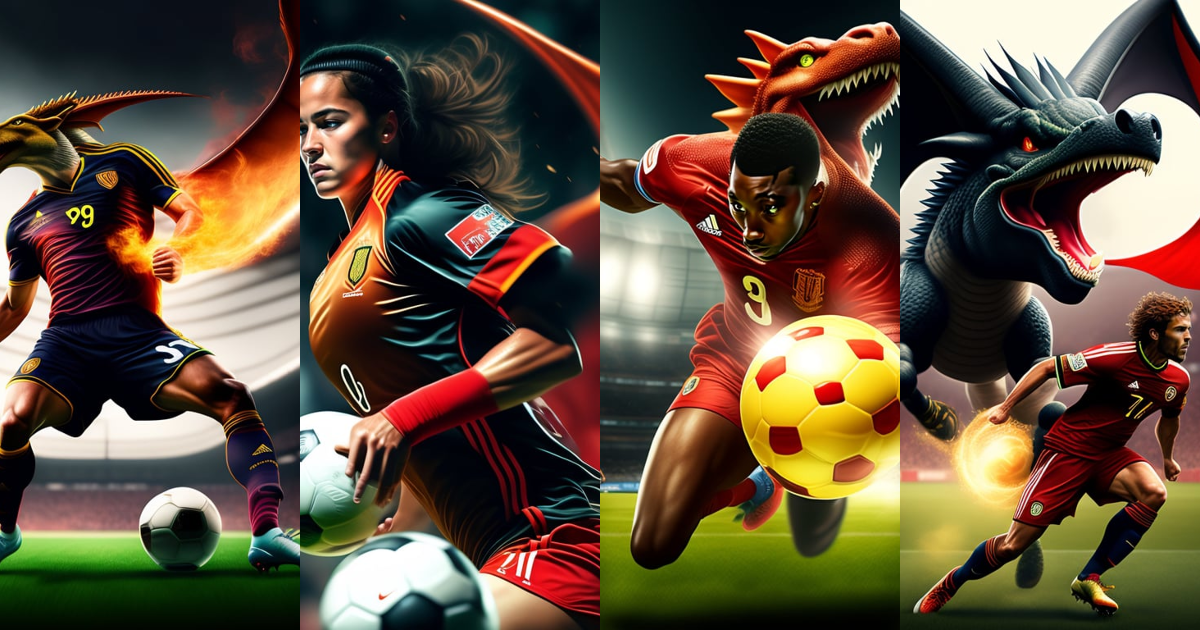Lexica - Portrait of a soccer player fighting a dragon