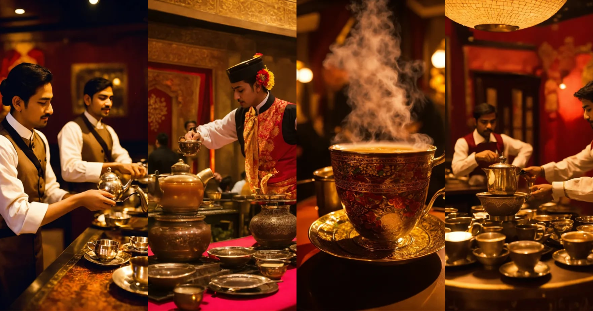 Lexica - Skilled servers pour Chai tea from one cup to another in a ...