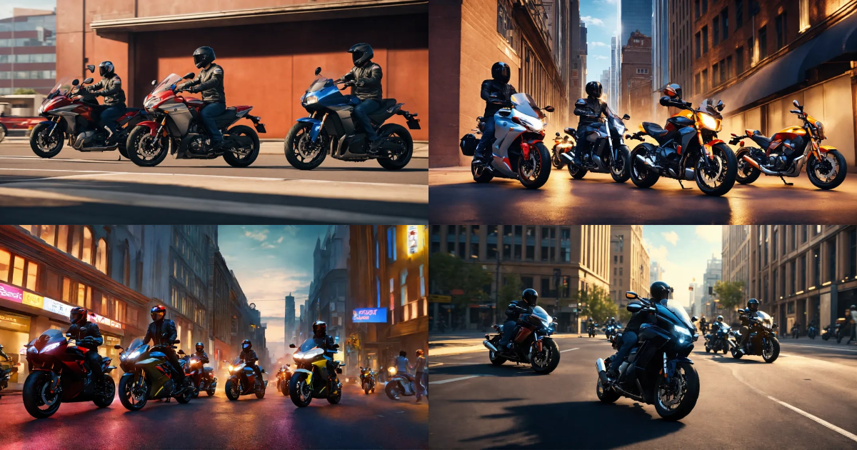 Lexica - Ultra realistic, five motorcycles riding in city