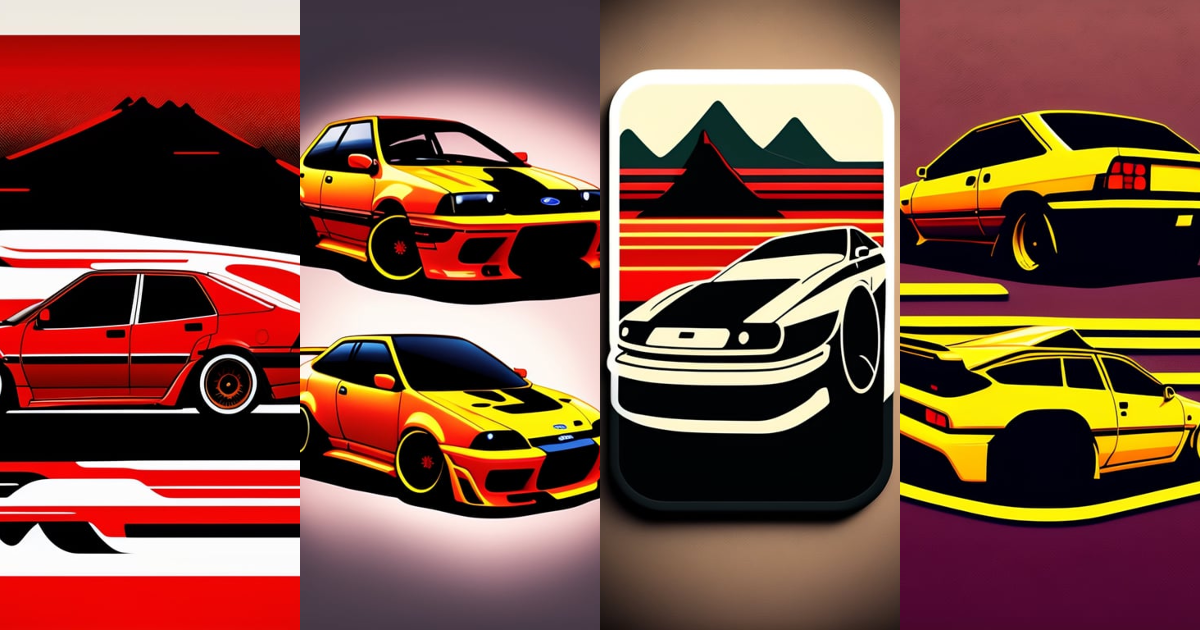 Lexica - Cartoon JDM car , sticker, initial d anime style, solid background  color