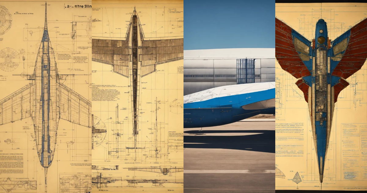 Lexica - A a blueprint of a wing, future style
