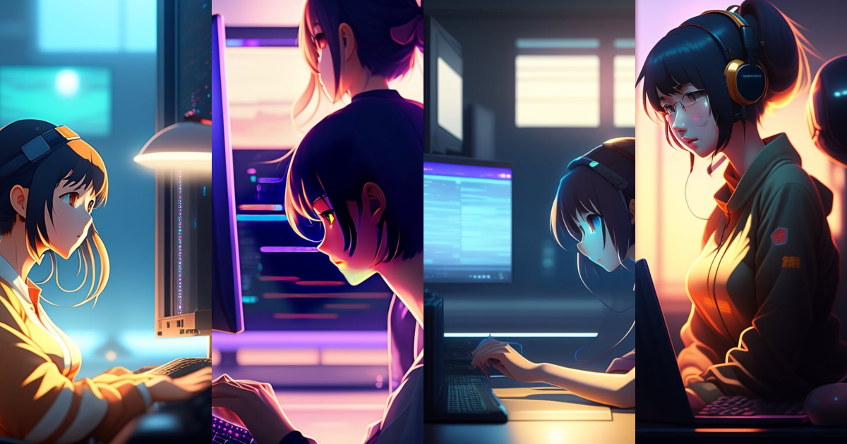 Lexica - Create a high resolution artwork of Anime Girl is programming ...
