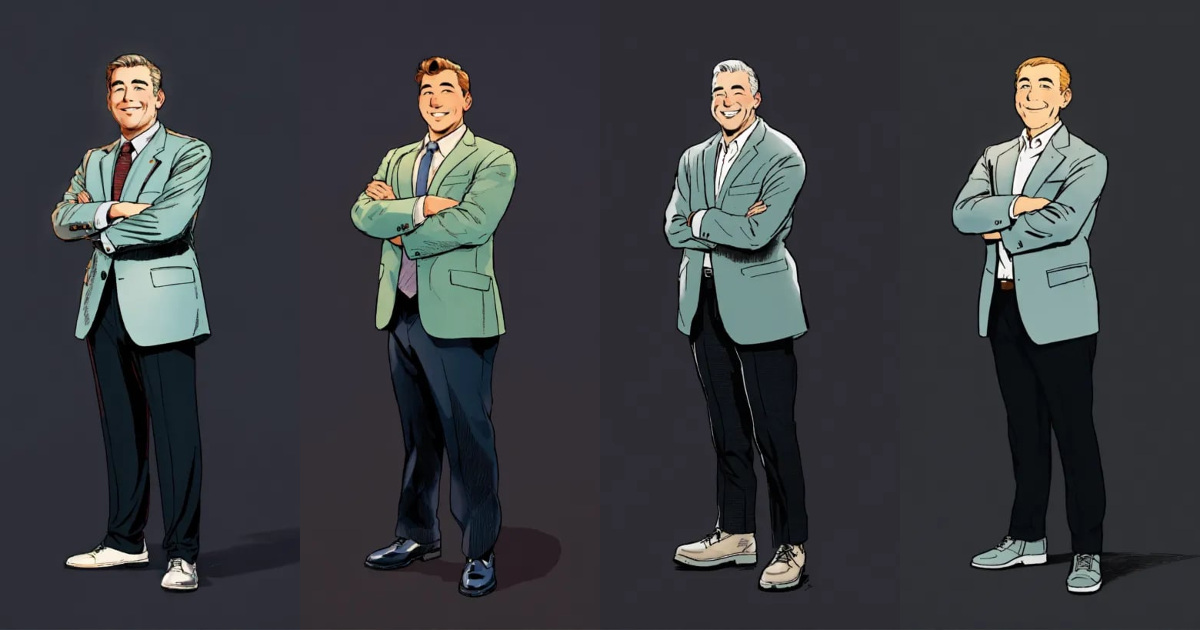 Lexica - A rounded face young CEO standing and smiling, illustration by ...