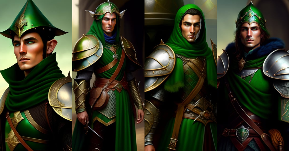 Lexica - Tolkien elf, armor, medieval, arch, green palette, steam punk